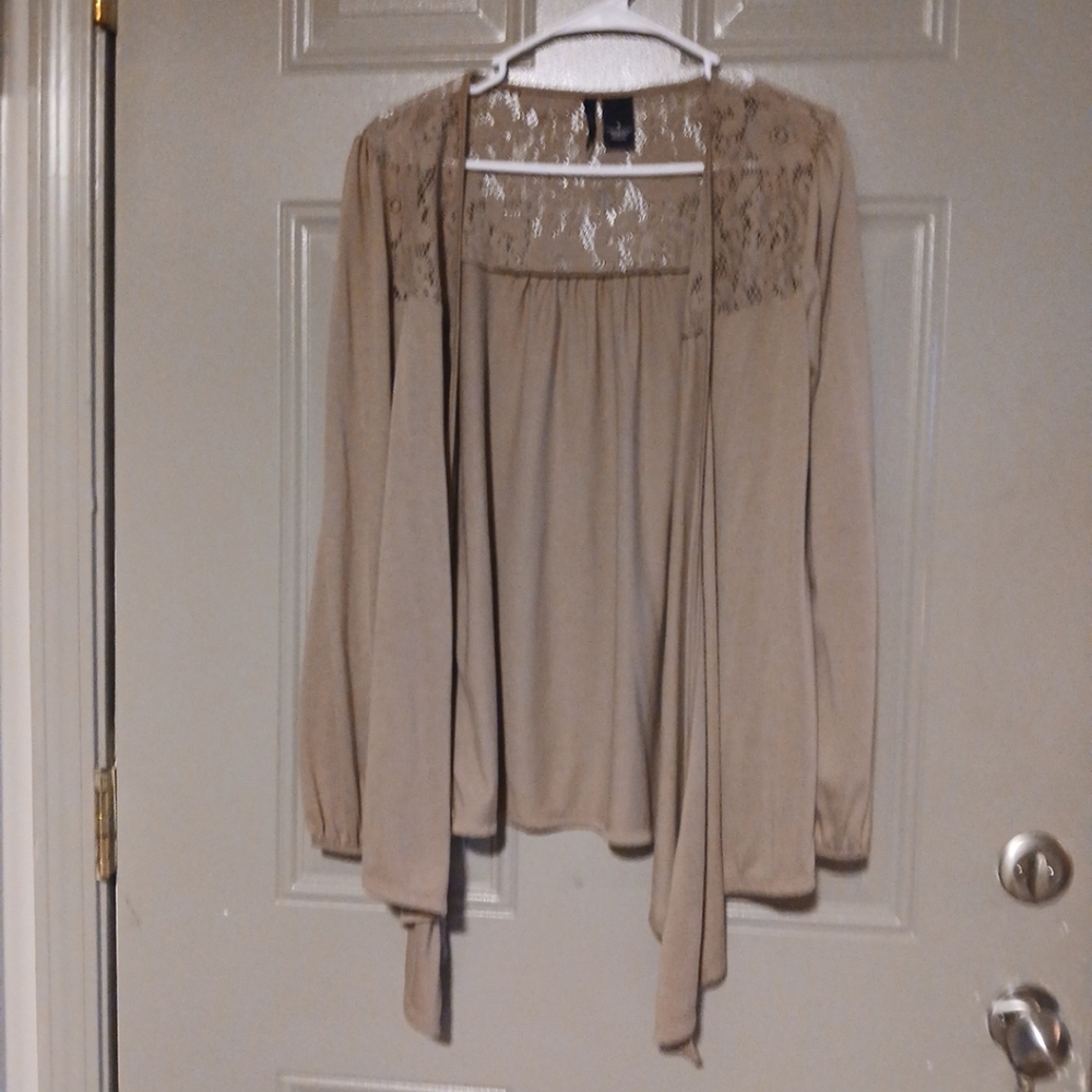 New Directions Womens Sz S Open Front Lightweight Cardigan Lace Detail